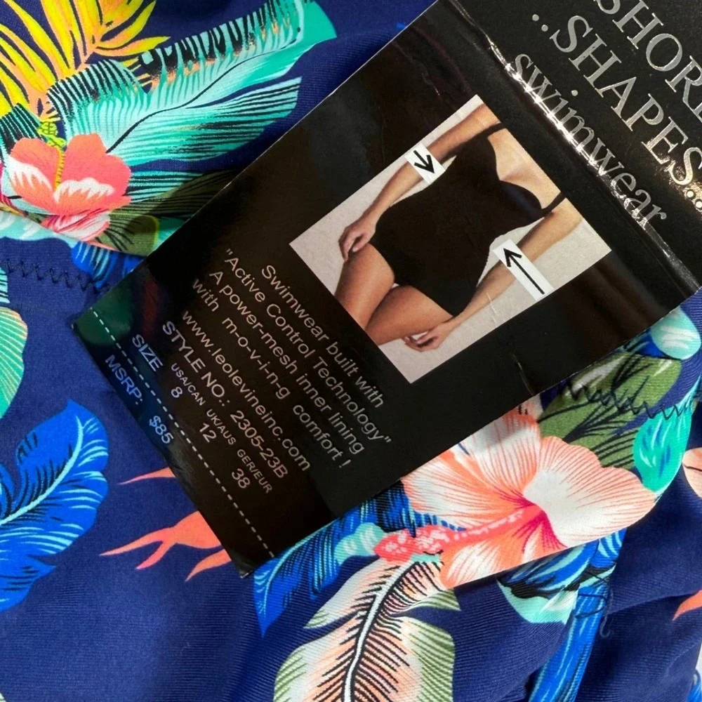 Shore Shapes Women Blue Tropical Floral One Piece Swimsuit Size 8 NWT 2305-23B